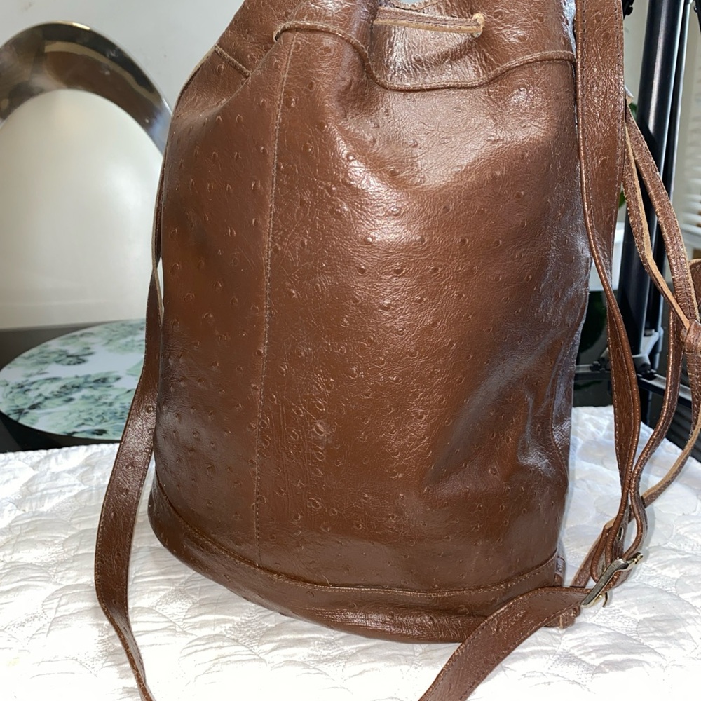 Brown Leather Backpack With Drawstring Closure An… - image 3